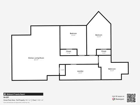 Floor plan for 2 beds, 1 bath, 2200 sqft